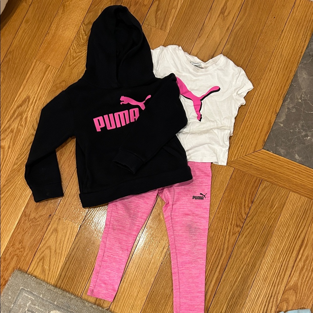 Puma Black Hoodie and Pink Leggings with White Tee